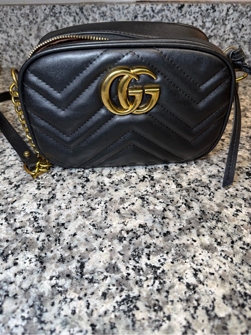 Gucci Black Chevron Matelassé Leather Crossbody with Gold GG